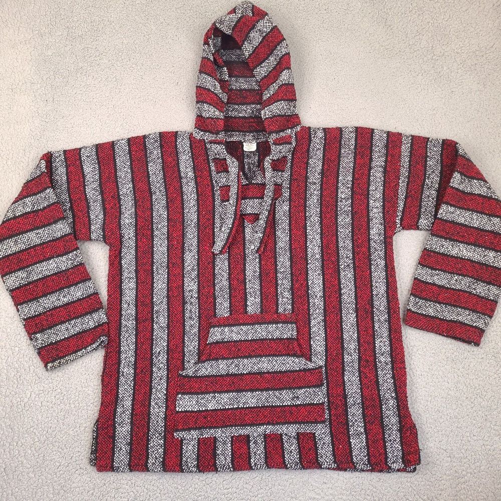 Artesanias Mickey Poncho Hoodie Drug‎ Rug Mens XL Red Black White Hippie Mexico